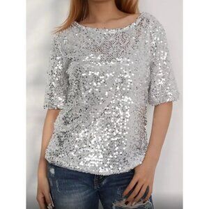 Women's Full Sequin Glitter Sparkle Tunic Loose Shirt Top Size XL